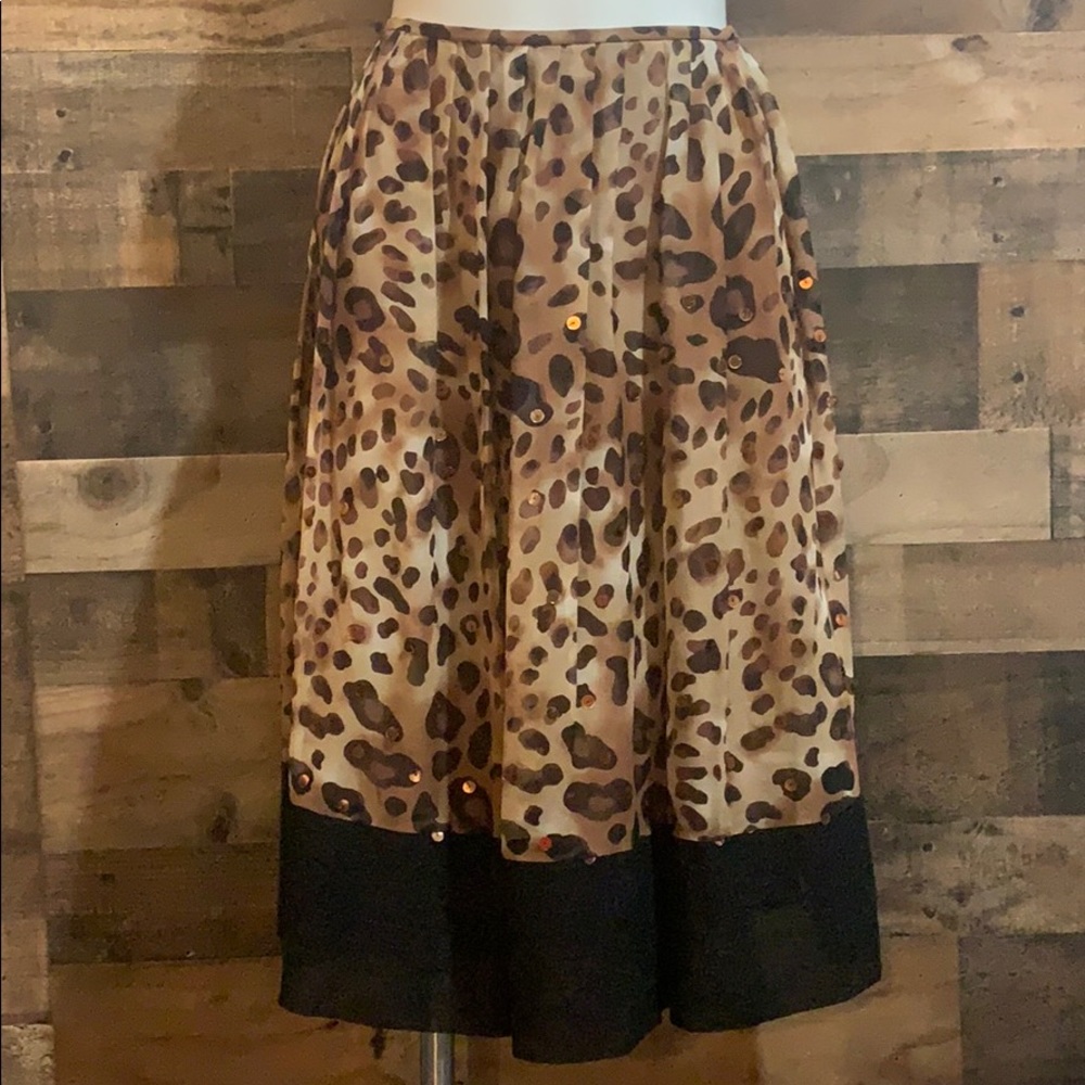 Cheetah Leopard Animal Print Sequin Silk Skirt 12